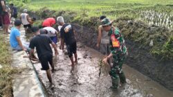 Babinsa Koramil 0808/20 Sananwetan Bersama Kelompok Tani Laksanakan Pembersihan Irigasi