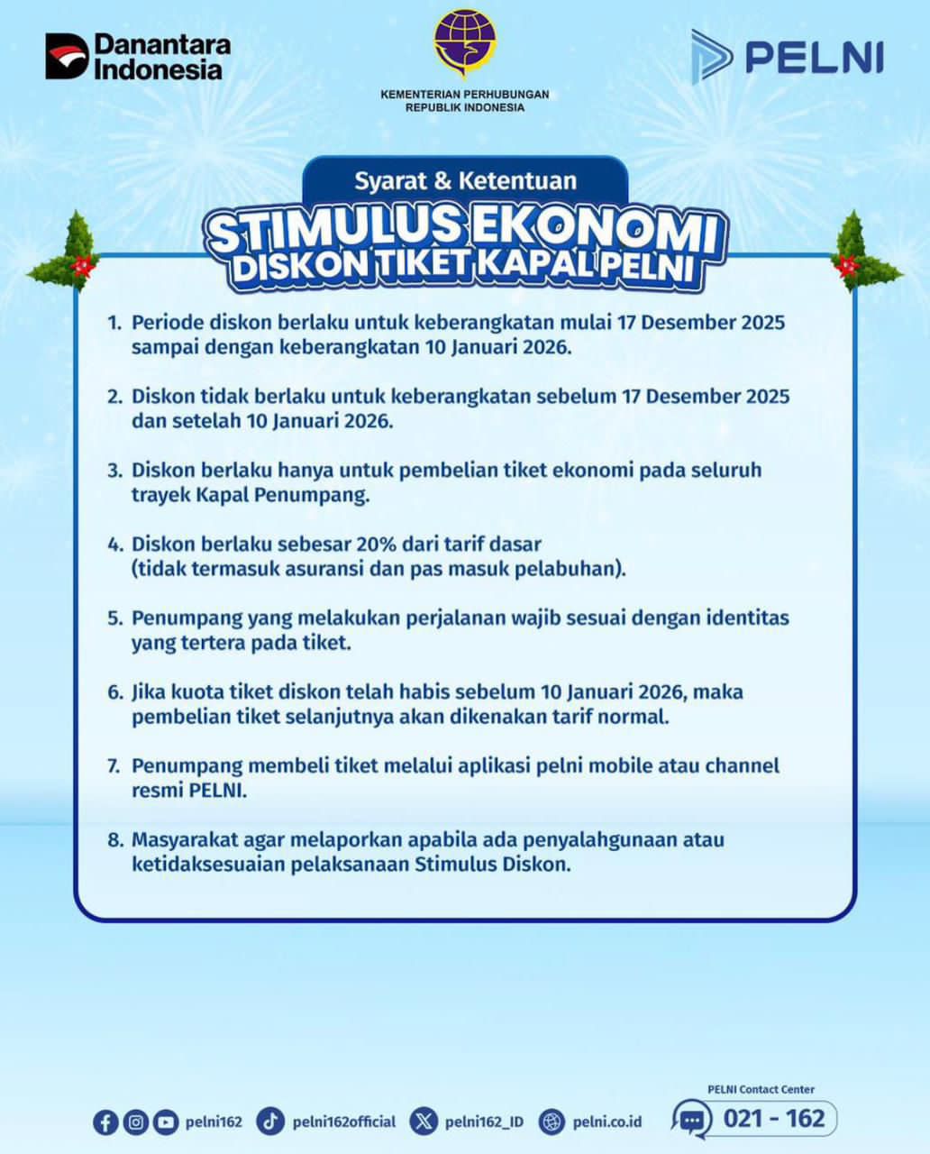 Sambut Libur Nataru 2025 Pemerintah Berikan Diskon Tiket Kapal PELNI ke Semua Rute
