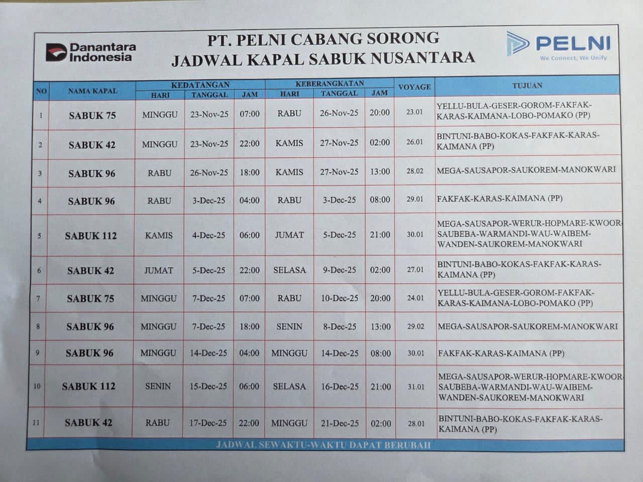 Diskon Tiket dan Jadwal Kapal PELNI dan Perintis di Bulan Desember 2025 dari Sorong ke Seluruh Indonesia