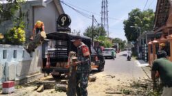 Babinsa Karangtengah, Sigap Bantu Evakuasi Rumah Warga Tertimpa Pohon Tumbang Akibat Angin Kencang