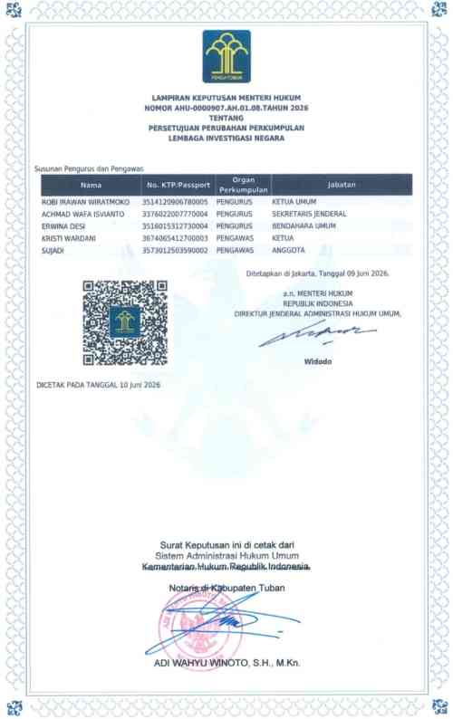 AHU PERUBAHAN LIN HASIL MUBESLUB SURABAYA RESMI TERBIT, DPD Bilang : OKNUM PEMBUAT GADUH HARUS HENTIKAN FITNAH