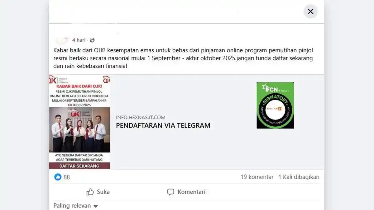 Hoaks Pemutihan Data Pinjol yang Beredar di Media Sosial